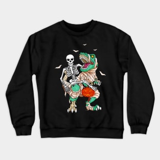 Skeleton Riding Mummy Dinosaur T Rex Kids Funny Halloween Crewneck Sweatshirt